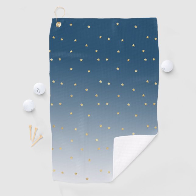 Serviette De Golf Gold Stars Blue Ombre (En situation)