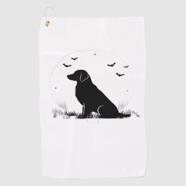 Serviette De Golf Golden Retriever Chien - Halloween Moon Silhouette (Devant)