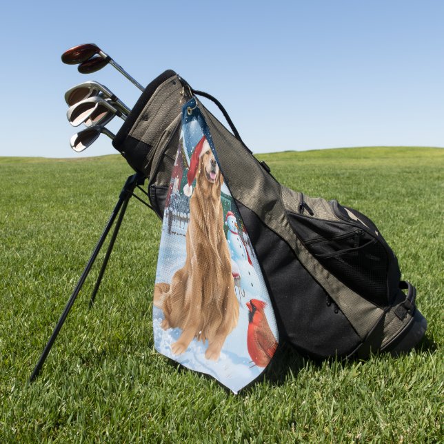 Serviette De Golf Golden Retriever Winter Wonderland Noël Joie (Vert)