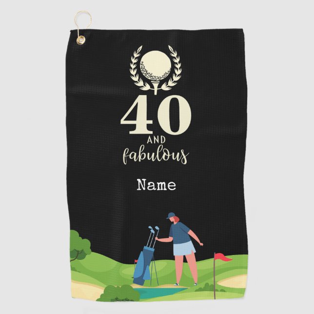 Serviette De Golf Golf 40e anniversaire pour golfeur avec nom (Devant)
