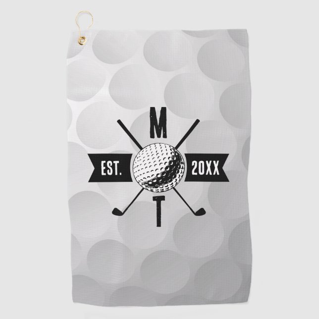 Serviette De Golf Golf Ball Texture & Club Premier Monogramme (Devant)