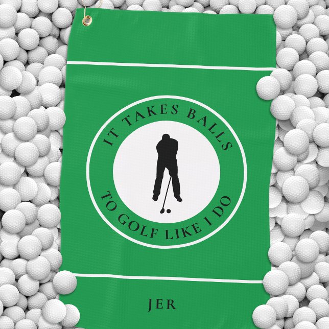Serviette De Golf Golf Balls Humour Golfer Sports Pun Monogramme Ver (Golf Balls Humor Golfer Sports Pun Monogram Green Golf Towel Displayed on Golf Balls)
