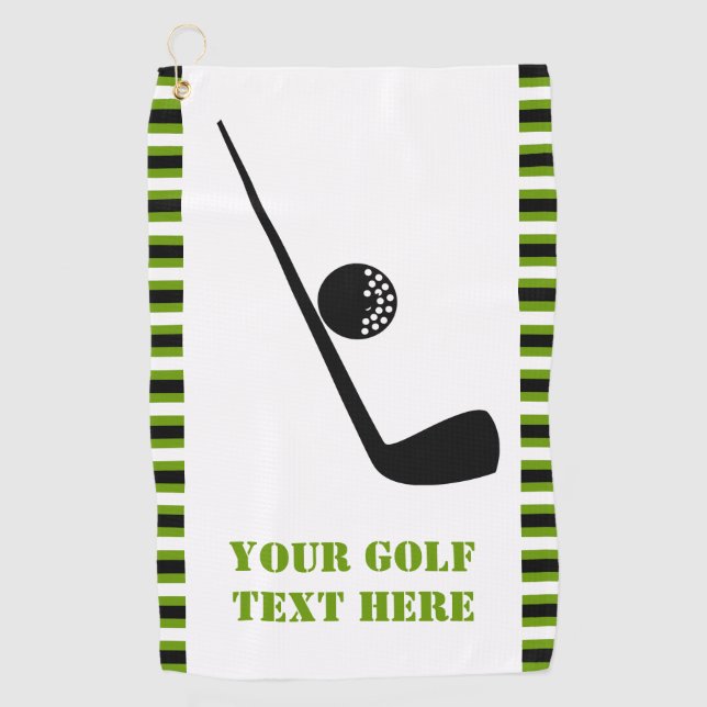 Serviette De Golf Golf club et boule noir, vert, rayures blanches (Devant)