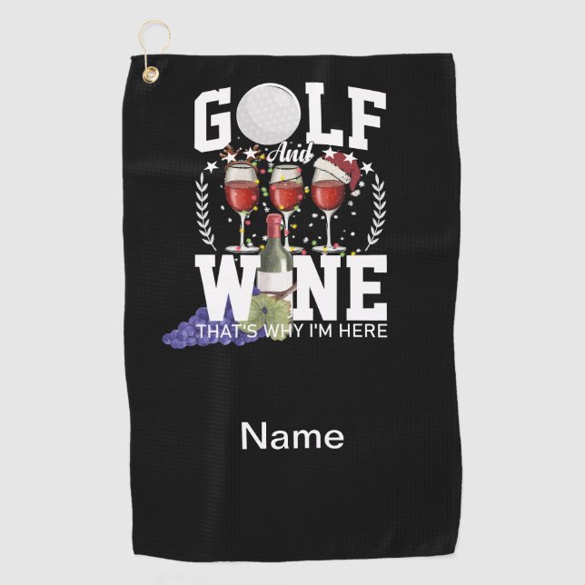Serviette De Golf Golf et vin c'est pourquoi je suis ici pour Noël (Devant)