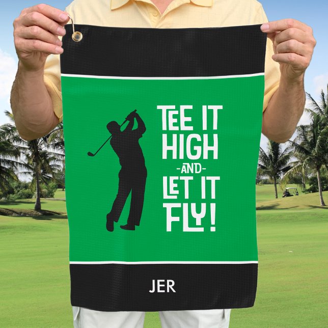 Serviette De Golf Golf Golf Funny Sports Monogramme Vert Noir (Golfer Golf Funny Sports Custom Monogrammed Initials Green Black Humurous Golf Towel For Him)