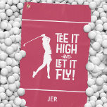 Serviette De Golf Golf Golf Humour Funny Sports Moderne Magenta Roug<br><div class="desc">Citation de golfeur mignonne "Tee It High & Let it Fly!" est une police de caractères amusante du milieu du siècle en blanc sur un solide arrière - plan rouge magenta combiné à une silhouette de golfeur femme également en blanc. Personnaliser avec des initiales monogrammées, nom ou texte court avec...</div>