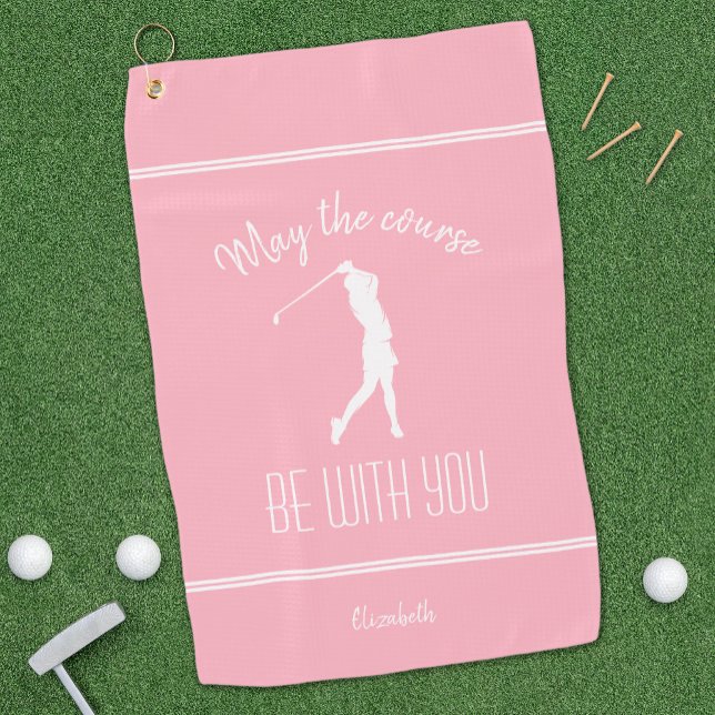 Serviette De Golf Golf Lady Golfer Pro Moderne Monogramme rose (Créateur téléchargé)