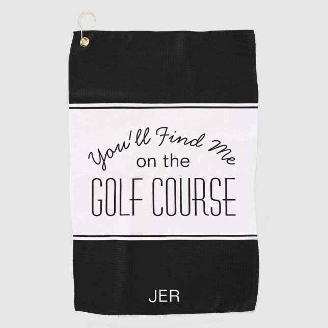 Serviette De Golf Golf Noir & Blanc Citation Monogramme (Devant)