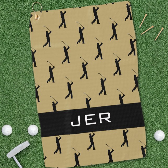 Serviette De Golf Golf Personnalisé Motif Monogrammé Or Noir Pro (Golfer Custom Monogrammed Pattern Gold Black Pro Golf Towel)
