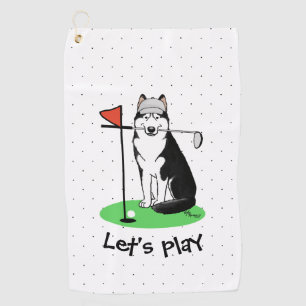 Serviette De Golf Golf Sibérien Husky (noir) Chien Jouant Mal Drôle