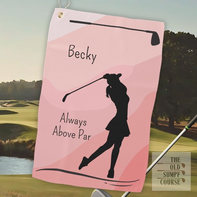 Serviette De Golf Golf silhouette, femme, nom, sur fond rouge (Créateur téléchargé)