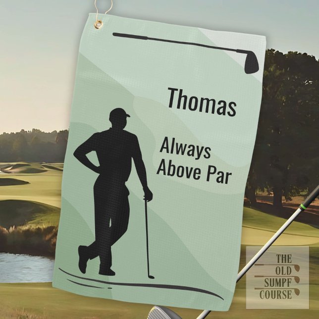 Serviette De Golf Golf silhouette, homme, nom sur vert (Créateur téléchargé)