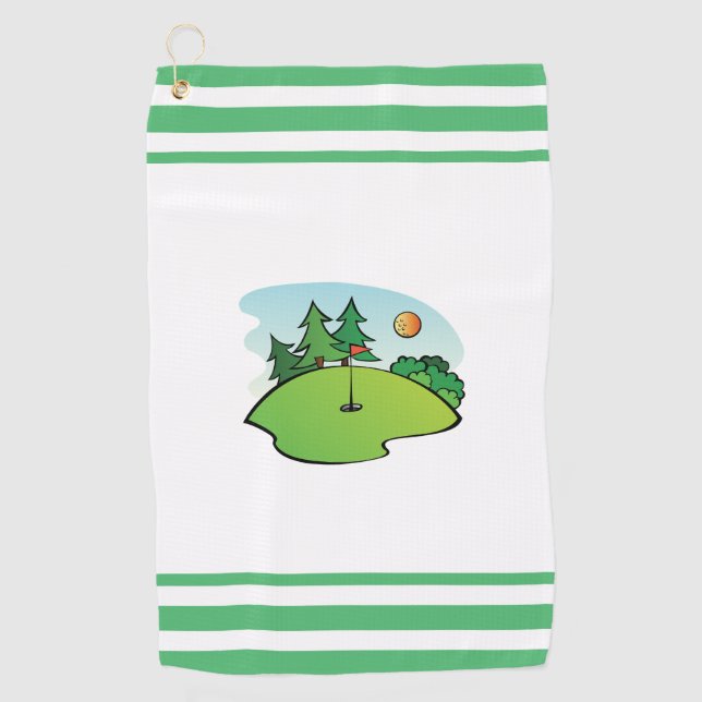 Serviette De Golf Golf Vert avec Drapeau et Boule (Devant)