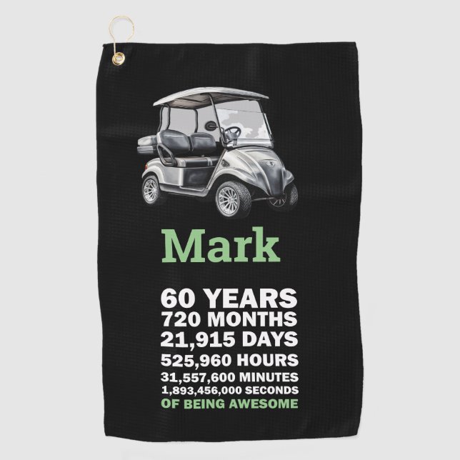 Serviette De Golf Golfer 60e anniversaire avec voiturette de golf (Devant)