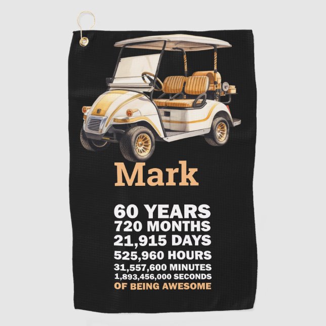 Serviette De Golf Golfer 60e anniversaire avec voiturette de golf (Devant)