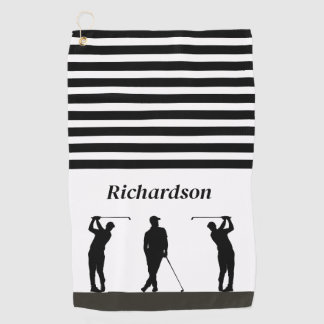 Serviette de golf Golfer en silhouette noire et bl