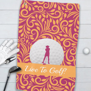 Serviette De Golf Golfer Feminine Lady Silhouette rose Orange Girl