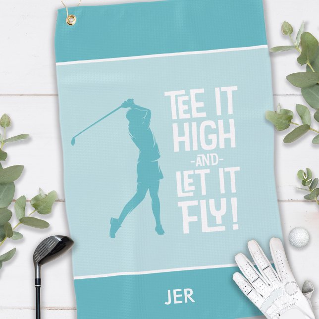 Serviette De Golf Golfer Golf Humour Funny Sports Moderne Turquoise  (Ladies Golfer Golf Humor Funny Sports Modern Teal Green Custom Monogram Golf Towel Sports  For Her)
