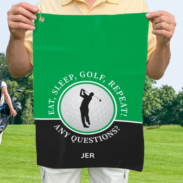 Serviette De Golf Golfer Homme Silhouette Golf Ball Citation Vert No (Golfer Male Silhouette Golf Ball Quote Green Black Golf Towel)