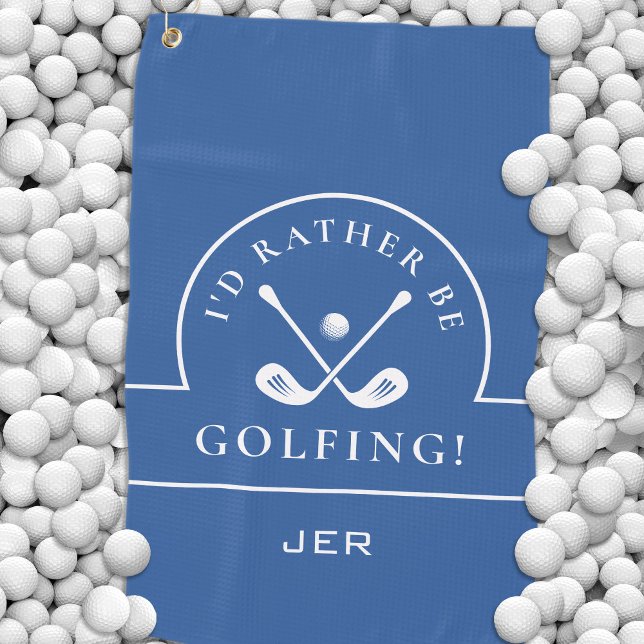 Serviette De Golf Golfer Je préfère être Golfing Monogrammed Blue (Golfer I'd Rather Be Golfing Monogrammed Blue Golf Towel)