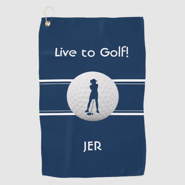 Serviette De Golf Golfer Ladies Sports Modèle Blue Monogramme (Devant)