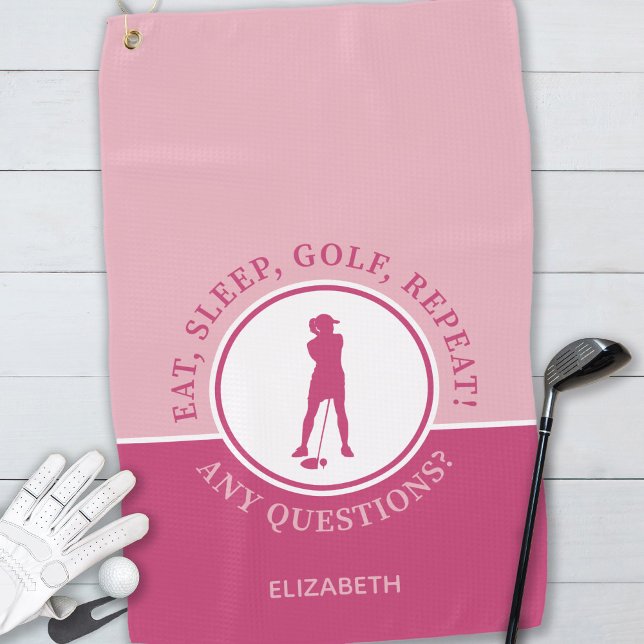 Serviette De Golf Golfer Lady Silhouette Sports Girl Rose pour elle (Créateur téléchargé)