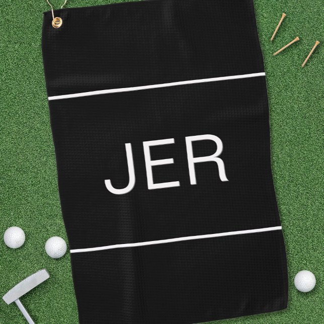 Serviette De Golf Golfer Noir Blanc Monogramme Initiales Sports Pro (Golfer Black and White Custom Monogrammed Initials Sports Pro Golf Towel)