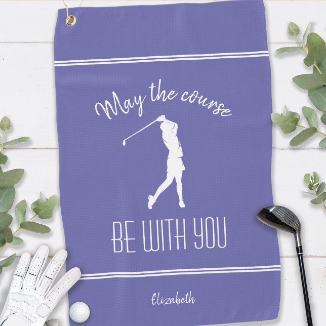 Serviette De Golf Golfer Periwinkle Blue Golf Course Lady Monogram (Custom Golfer Periwinkle Blue Golf Course Lady Monogrammed Name Golf Towel For Her)