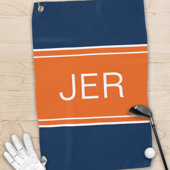 Serviette De Golf Golfeur élégant moderne bleu orange avec initiales (Créateur téléchargé)