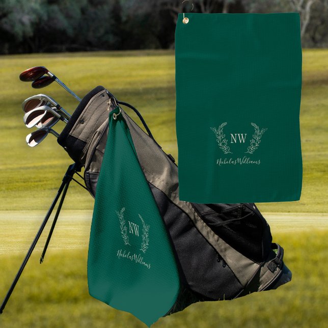 Serviette De Golf Golfeur élégant monogrammé vert foncé (Créateur téléchargé)