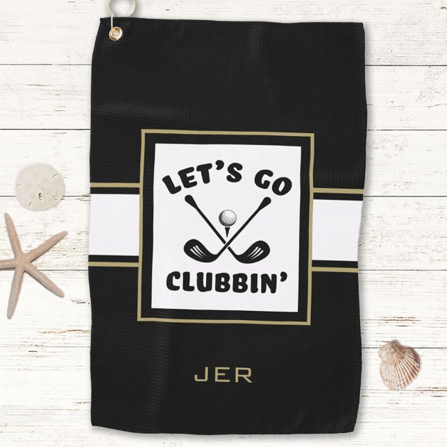 Serviette De Golf Golfeur Golf Monogramme Moderne Pro Sports Noir Or (Golfer Golf Modern Monogram Pro Sports Black Gold Golf Towel)