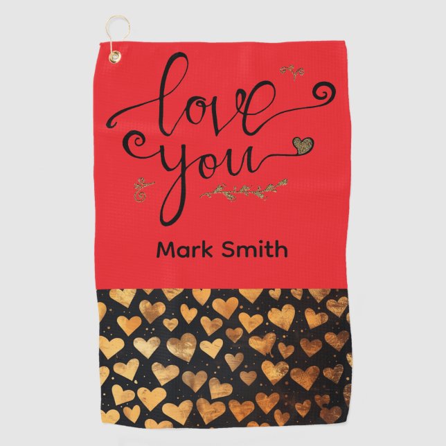 Serviette De Golf Golfeur Joyeuse Saint-Valentin avec amour (Devant)