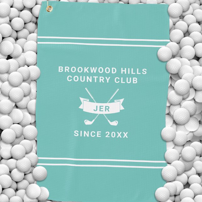Serviette De Golf Golfeur Moderne Initiales Monogramme Clubs de Golf (Modern Golfer Monogram Initials Golf Clubs Teal Golf Towel)