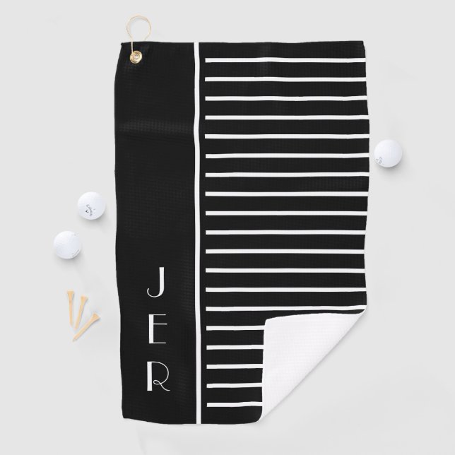 Serviette De Golf Golfeur Noir & Blanc Monogrammé Moderne Sport (En situation)