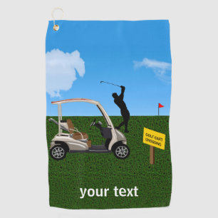 Serviette De Golf Golfeur prenant le tir près de son chariot