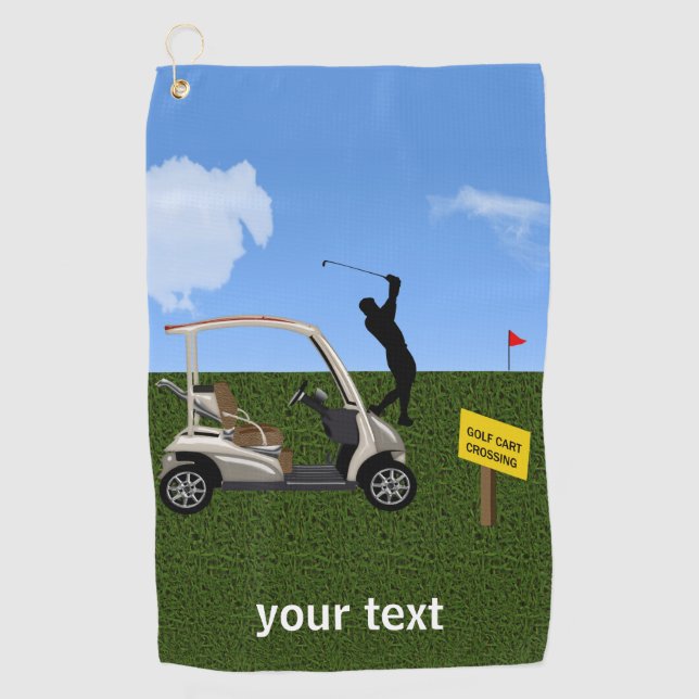 Serviette De Golf Golfeur prenant le tir près de son chariot (Devant)