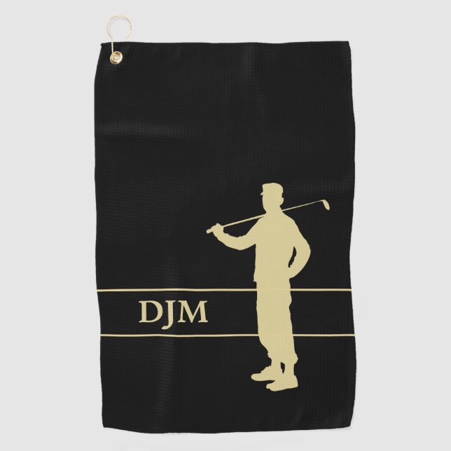 Serviette De Golf Golfeur Silhouette de Monogramme Gold (Devant)