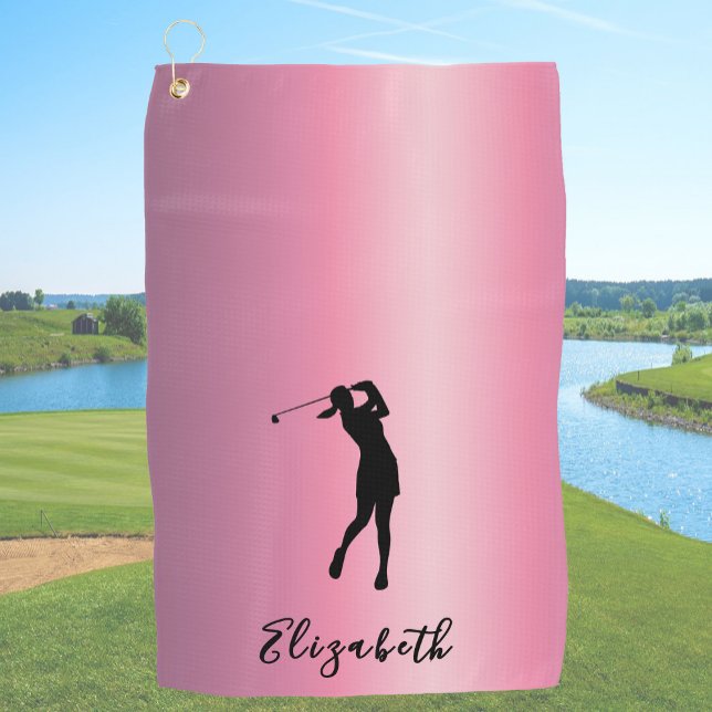 Serviette De Golf Golfeuse avec nom personnalisé de style métallisé  (Créateur téléchargé)