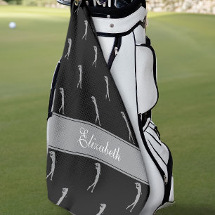 Serviette De Golf Golfeuse Dame Motif Personnalisé Nom Noir Gris