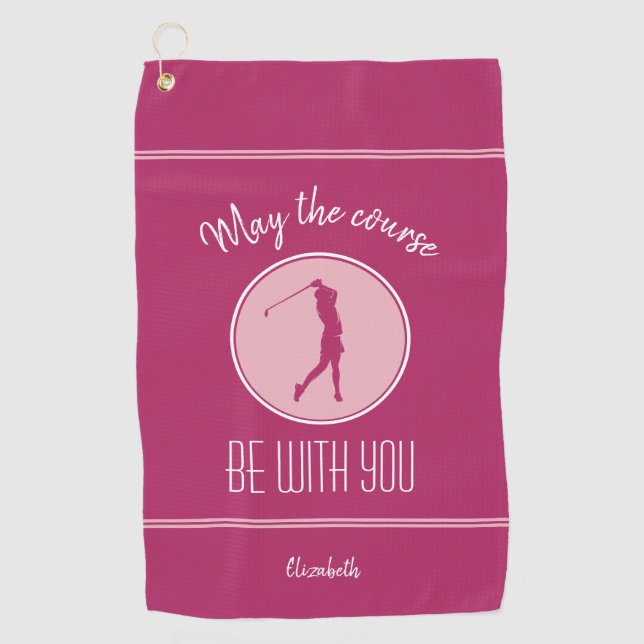 Serviette De Golf Golfeuse de terrain de golf Monogramme Pro Rose Bl (Devant)