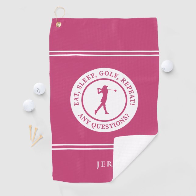 Serviette De Golf Golfeuse Drôle Moderne Monogramme Pour Elle Rose F (En situation)