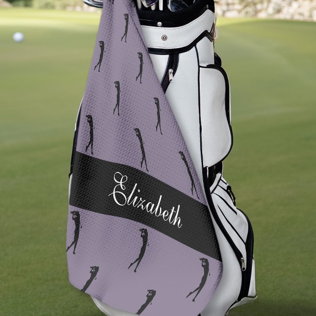 Serviette De Golf Golfeuse personnalisée avec motif de nom violet no (Créateur téléchargé)