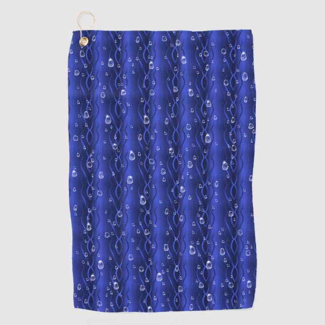 Serviette De Golf gouttes de pluie sur le métal bleu (Devant)