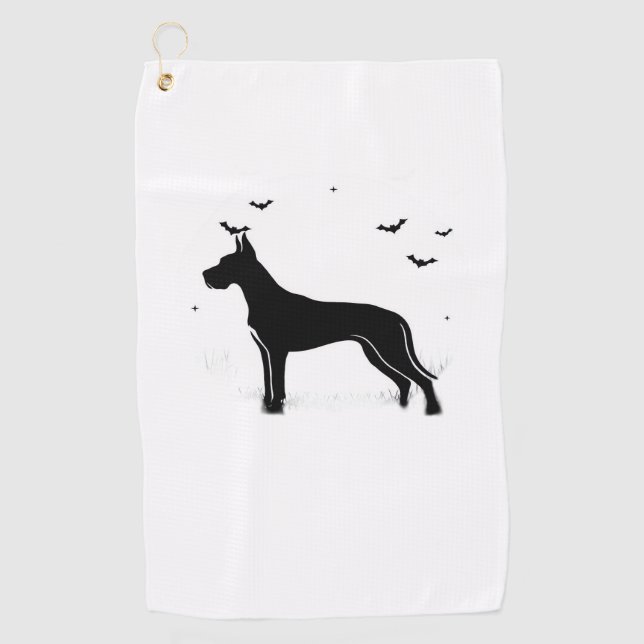Serviette De Golf Grand Chien Danois - Halloween Lune Silhouette Cla (Devant)