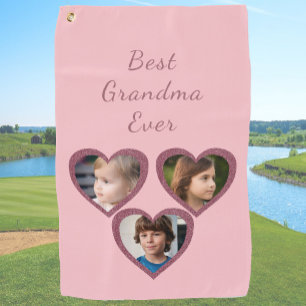 Serviette De Golf Grand-mère Coeurs roses 3 Petits-enfants Photo Col