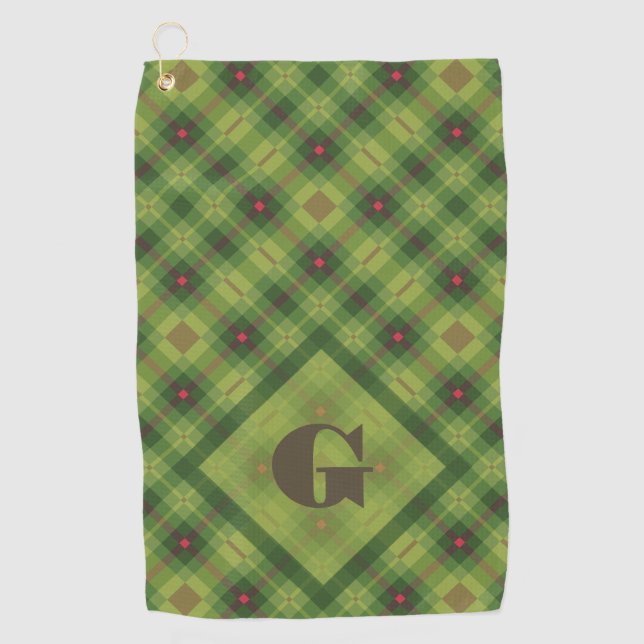 Serviette De Golf Grand Monogramme personnalisé vert (Devant)