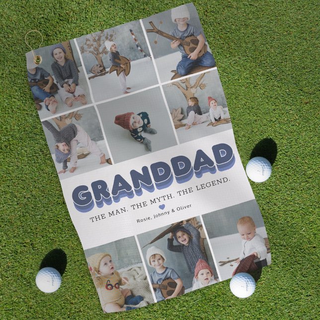 Serviette De Golf Granddad Modern Photo Collage Golf Serviette (Créateur téléchargé)