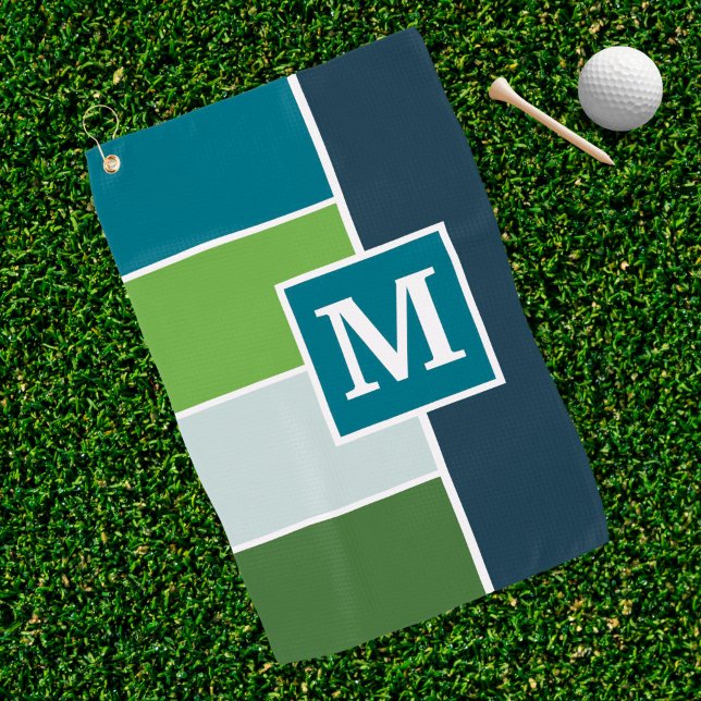 Serviette De Golf Grandes bandes en bleu et vert avec Monogrammes (Créateur téléchargé)