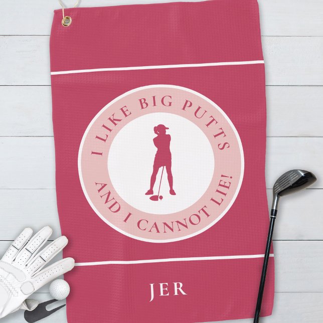 Serviette De Golf Grands Putt Drôle Golfeuse Moderne Rouge Magenta (Créateur téléchargé)