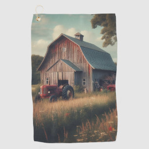 Serviette De Golf Grange rustique vintage et vieux tracteurs